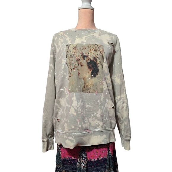 Custom Upcycled Green May Queen Handpainted Sweatshirt - Picture 1 of 5